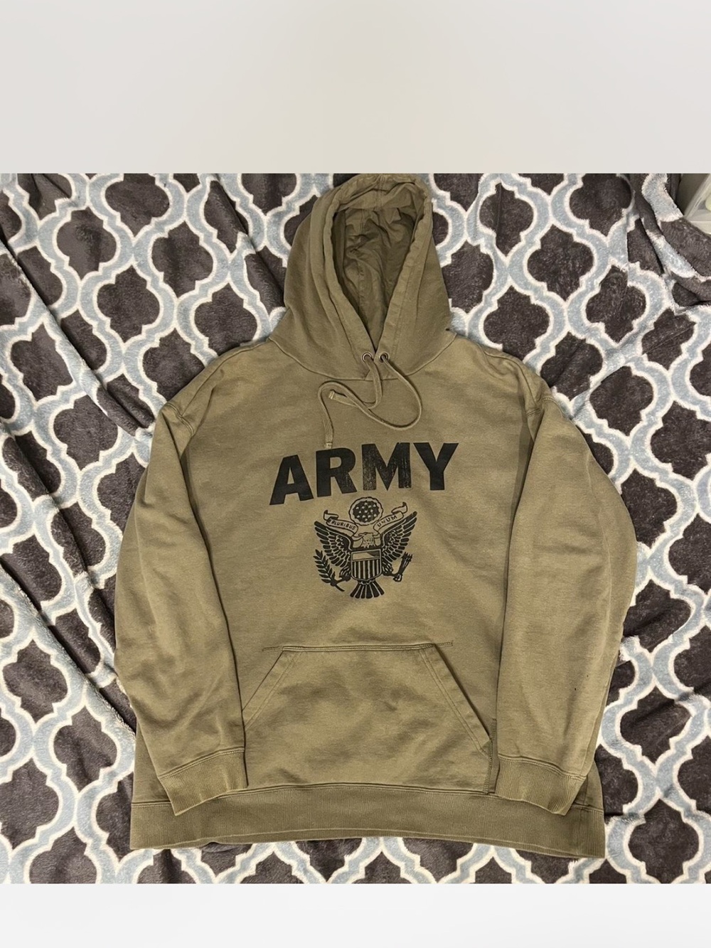 U.S. Army Olive Green Crewneck Hoodie with Black Print